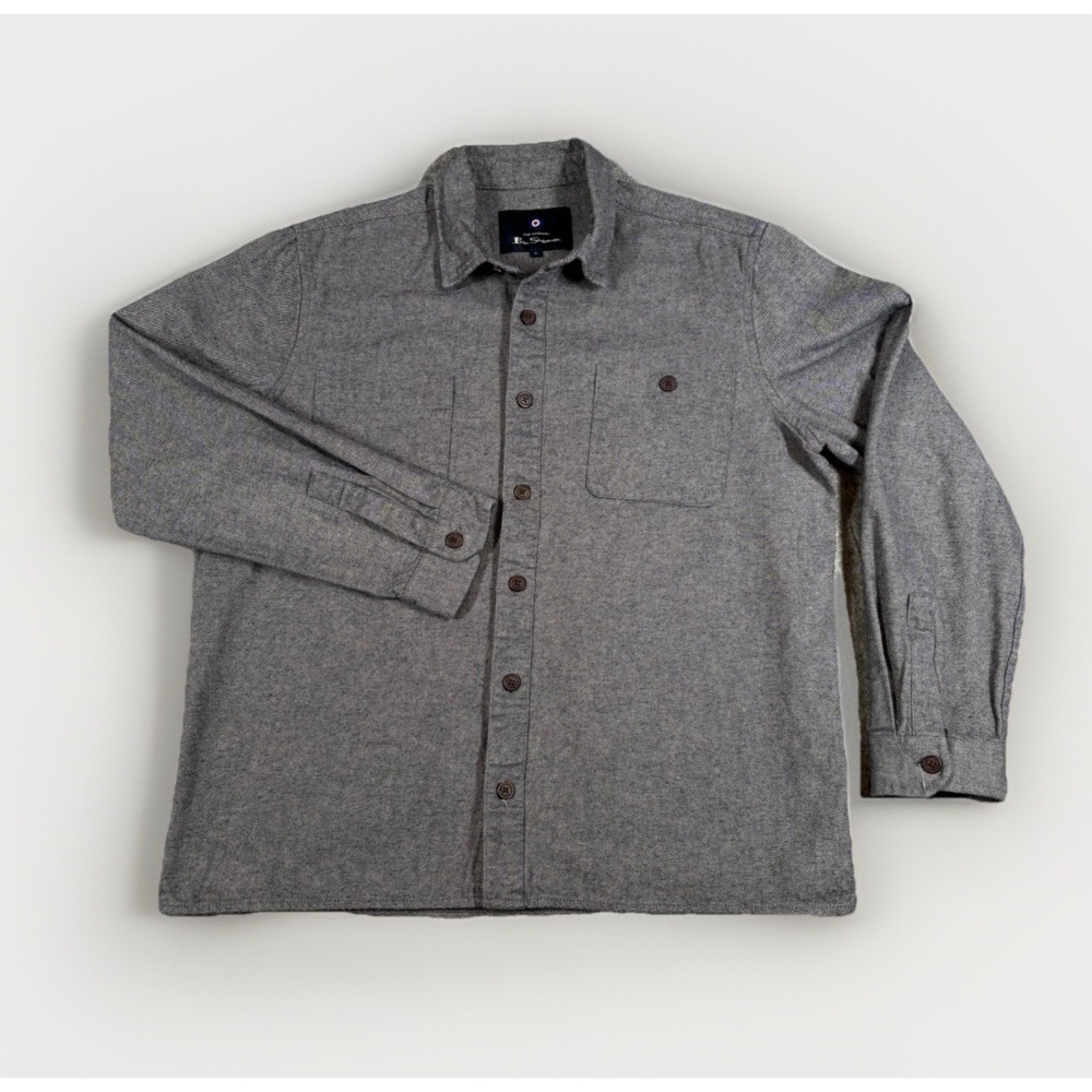 Ben Sherman Button Up Shirt Mens XL Grey Long Sleeve Cotton Twill‎ Pocket
